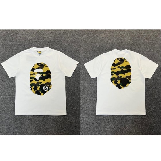 White BAPE T-Shirt with Yellow Camo Ape Head (Front & Back)